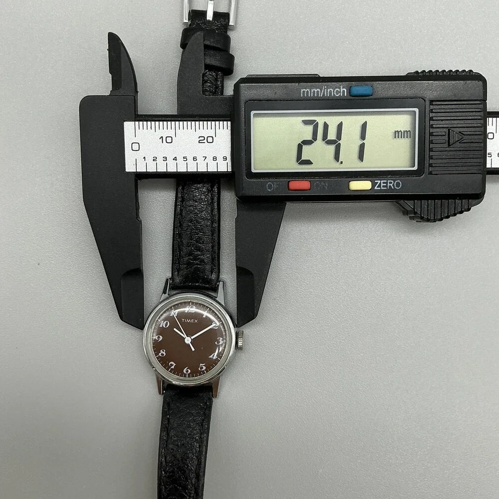 Vintage Timex Womens Watch 24mm Brown Dial Black Leather Strap Manual Wind